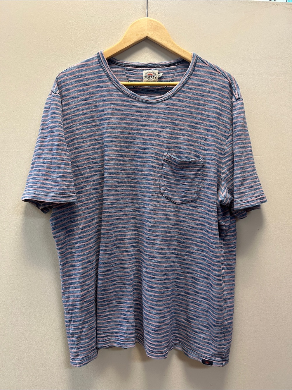 Faherty Striped Short-Sleeve Pocket Tee - Blue & Pink
